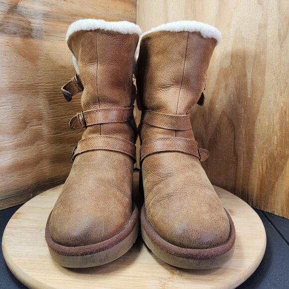 UGG Womens Becket Buckle Straps Shearling Lined Chestnut Mid Calf Boots - Picture 2 of 10